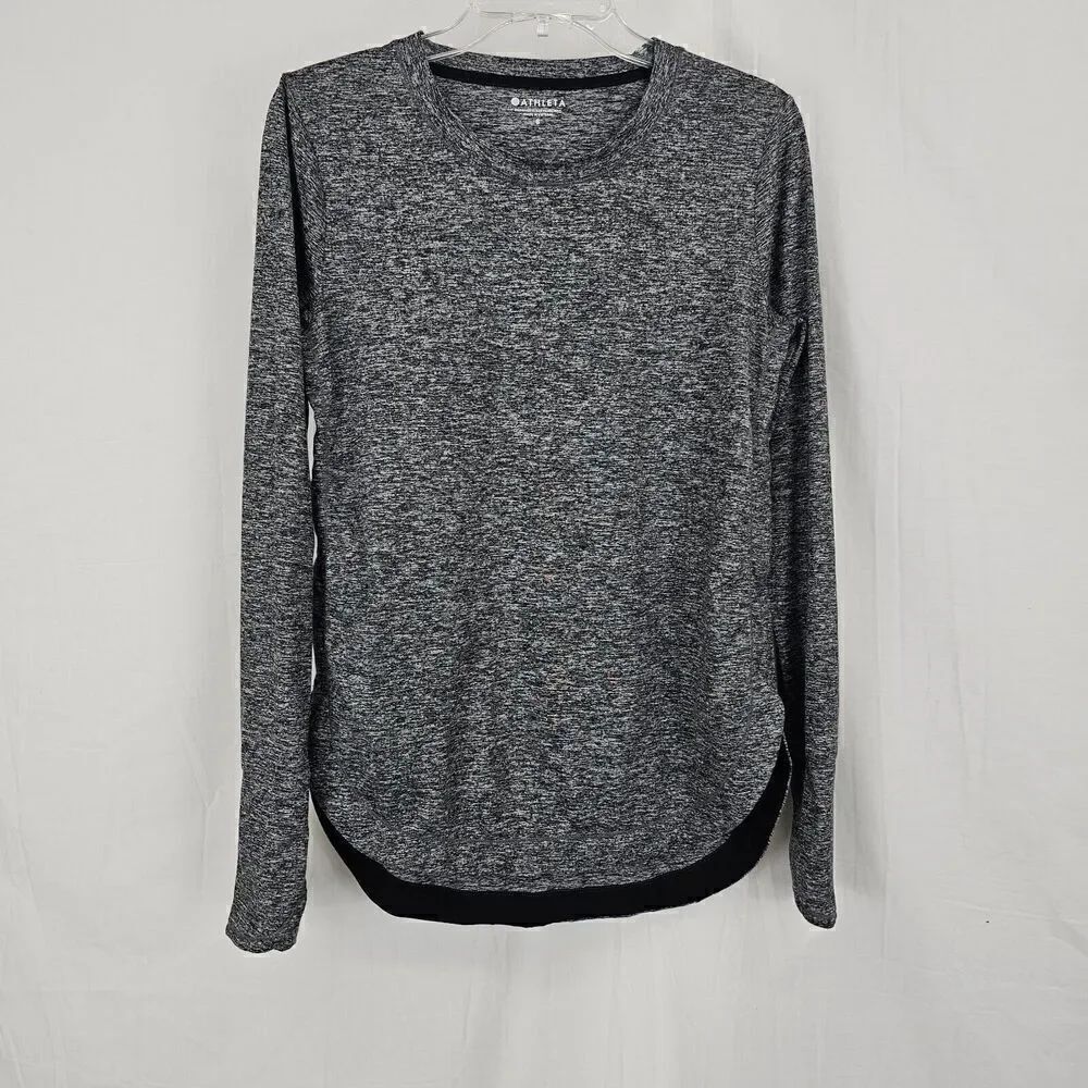 Athleta Uptempo Pullover Long Sleeve Top Crew Neck Size S Activewear Tee Gray